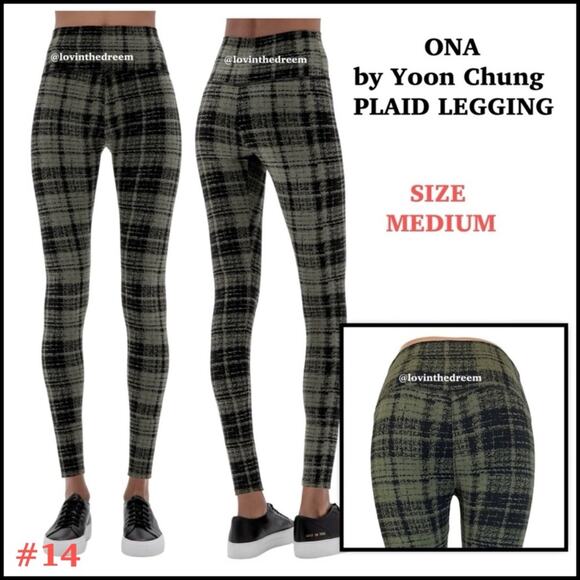 ONA by Yoon Chung PLAID LEGGING IN OLIVE GREEN SZ M $125.00 - Picture 1 of 9